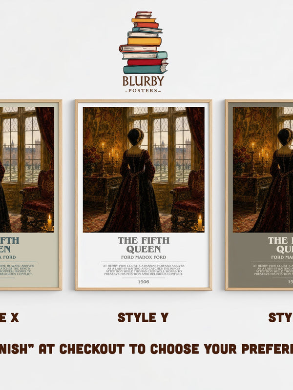 The Fifth Queen bookish print in frame leaning in hallway – historical fiction wall art