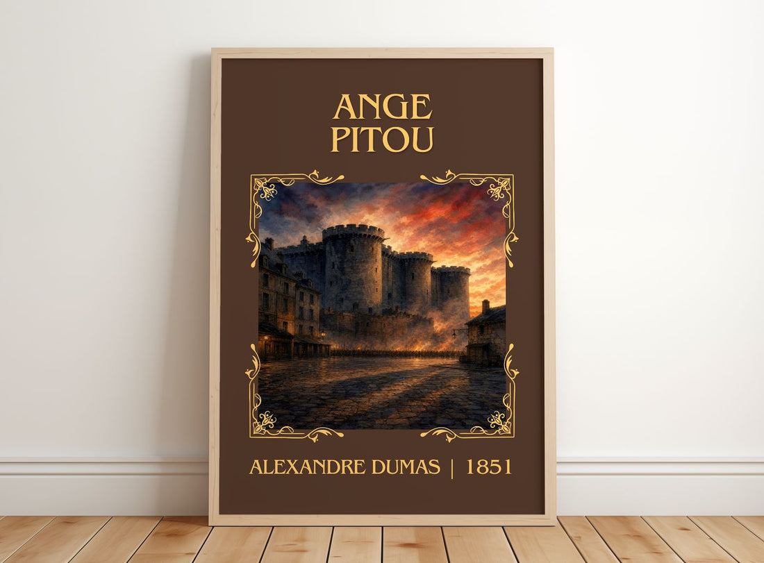 Ange Pitou Classic Book Art Print by Alexandre Dumas – framed print leaning on a wooden floor