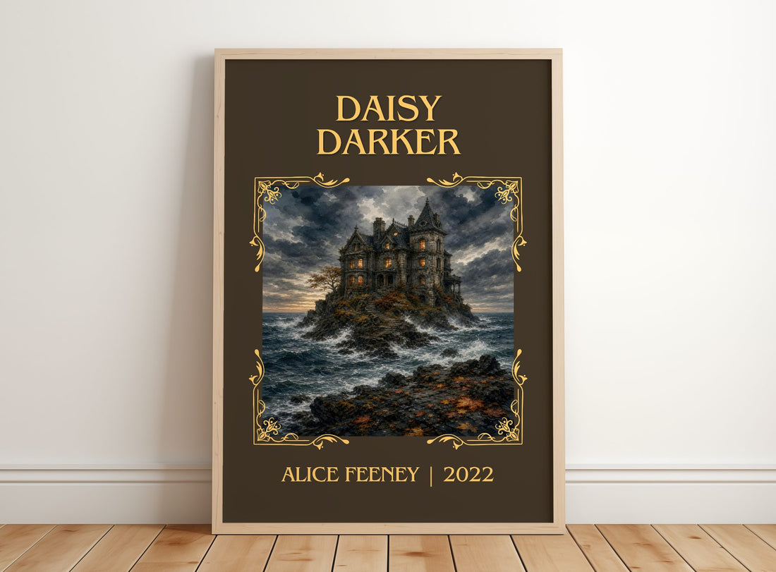 Daisy Darker Classic Book Art Print by Alice Feeney – framed print leaning on a wooden floor