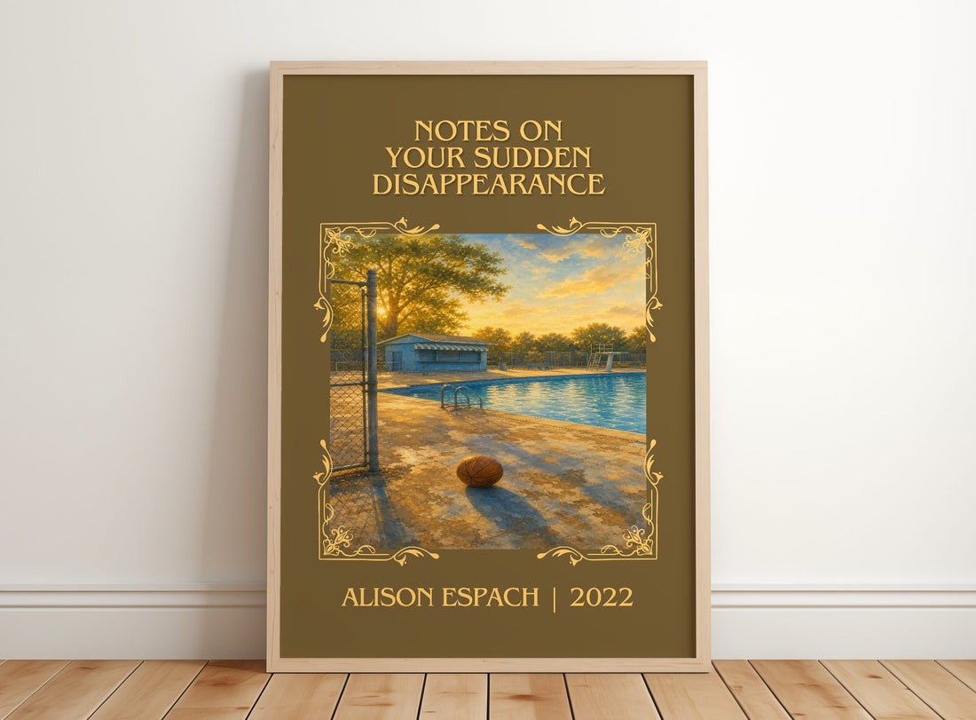 Notes On Your Sudden Disappearance Classic Book Art Print by A. Espach – framed print leaning on a wooden floor