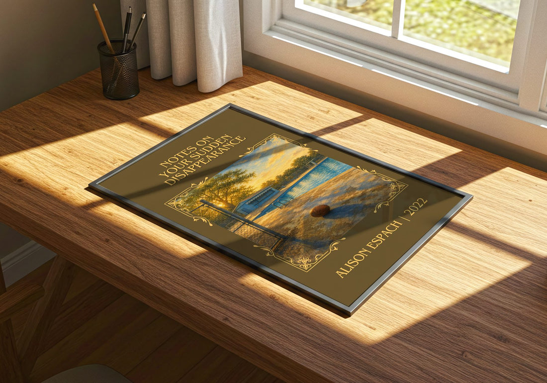 Notes On Your Sudden Disappearance Classic Book Art Print by A. Espach – print on a sunlit desk