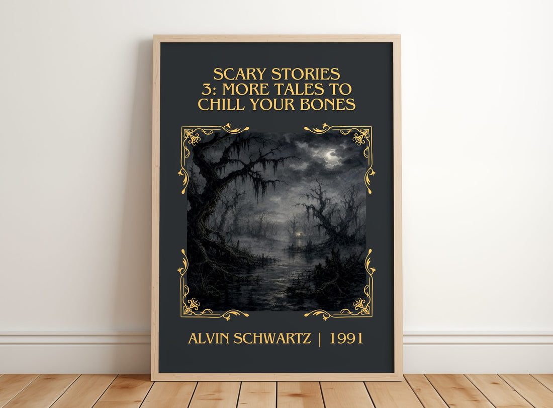 Scary Stories 3: More Tales To Chill Your Bones Classic Book Art – framed print leaning on a wooden floor