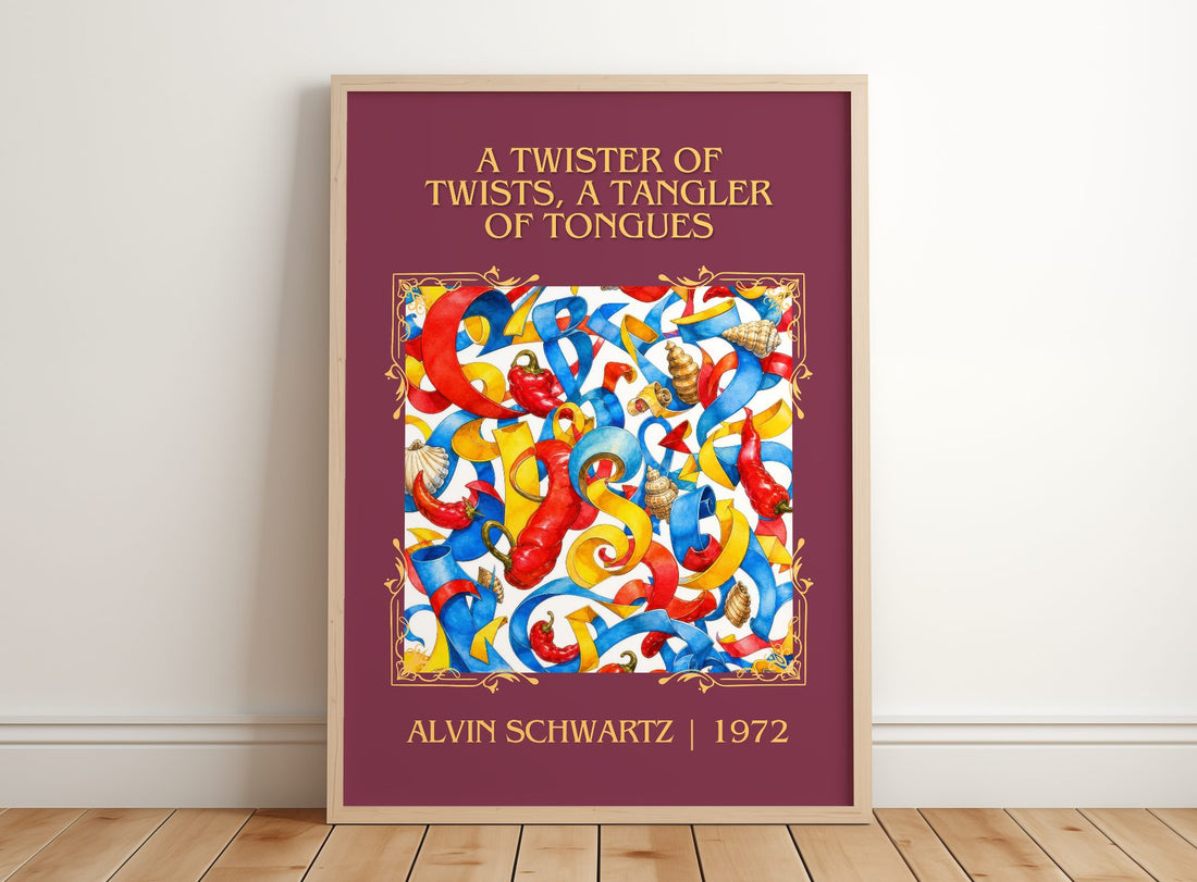 Twister Of Twists, A Tangler Of Tongues Classic Book Art Print – framed print leaning on a wooden floor