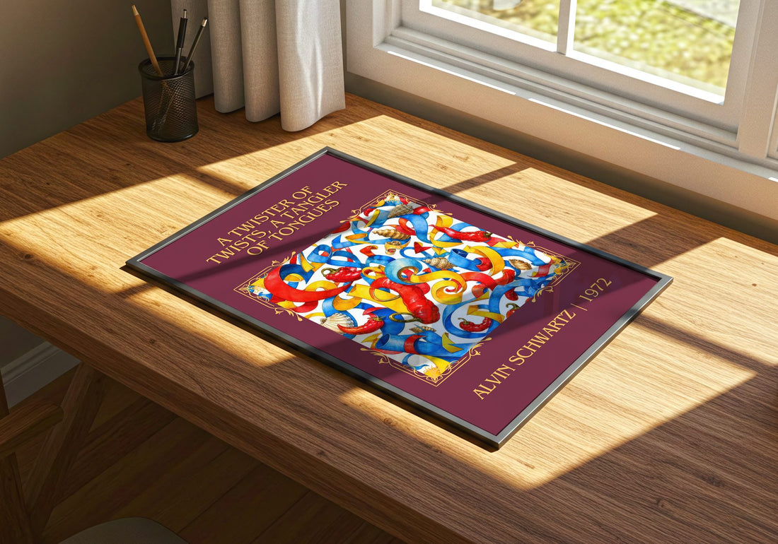 Twister Of Twists, A Tangler Of Tongues Classic Book Art Print – print on a sunlit desk