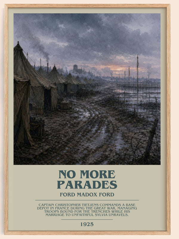 No More Parades bookish book poster by Ford Madox Ford – framed literary art print