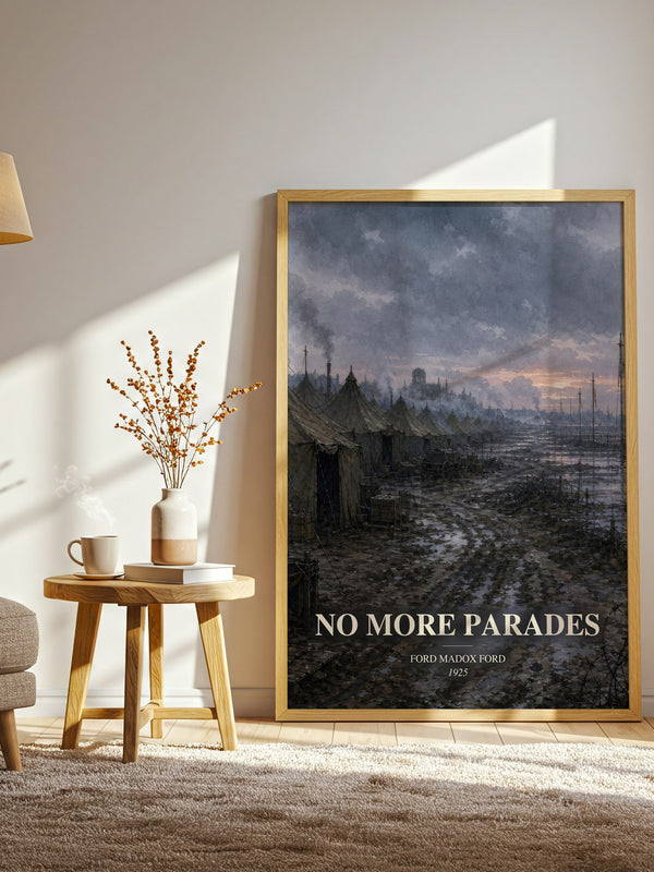 No More Parades watercolour print in frame leaning in hallway – historical fiction wall art