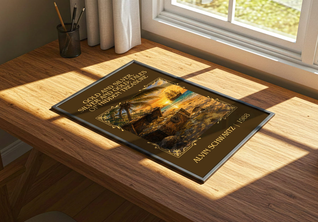 Gold And Silver, Silver And Gold: Tales Of Hidden Treasure Classic – print on a sunlit desk