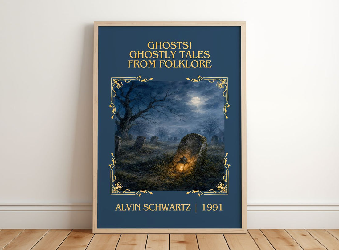 Ghosts! Ghostly Tales From Folklore Classic Book Art Print – framed print leaning on a wooden floor