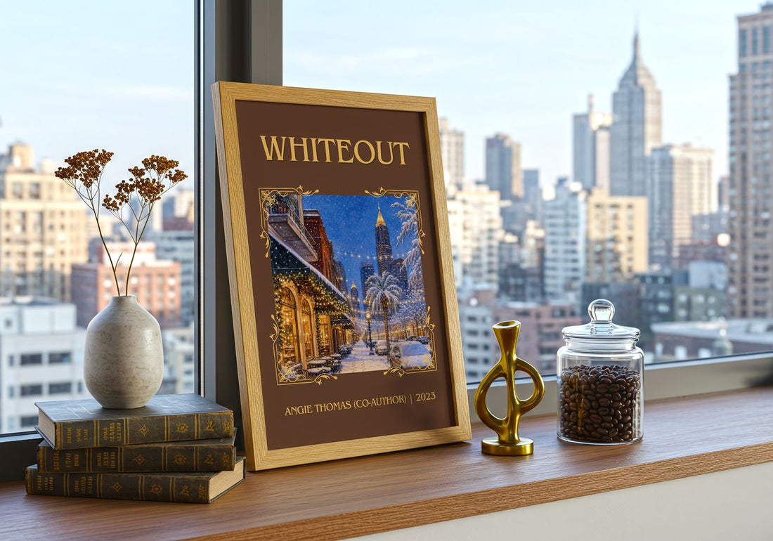 Whiteout Classic Book Art Print by Angie Thomas (Co-Author) – framed print on a city-view windowsill