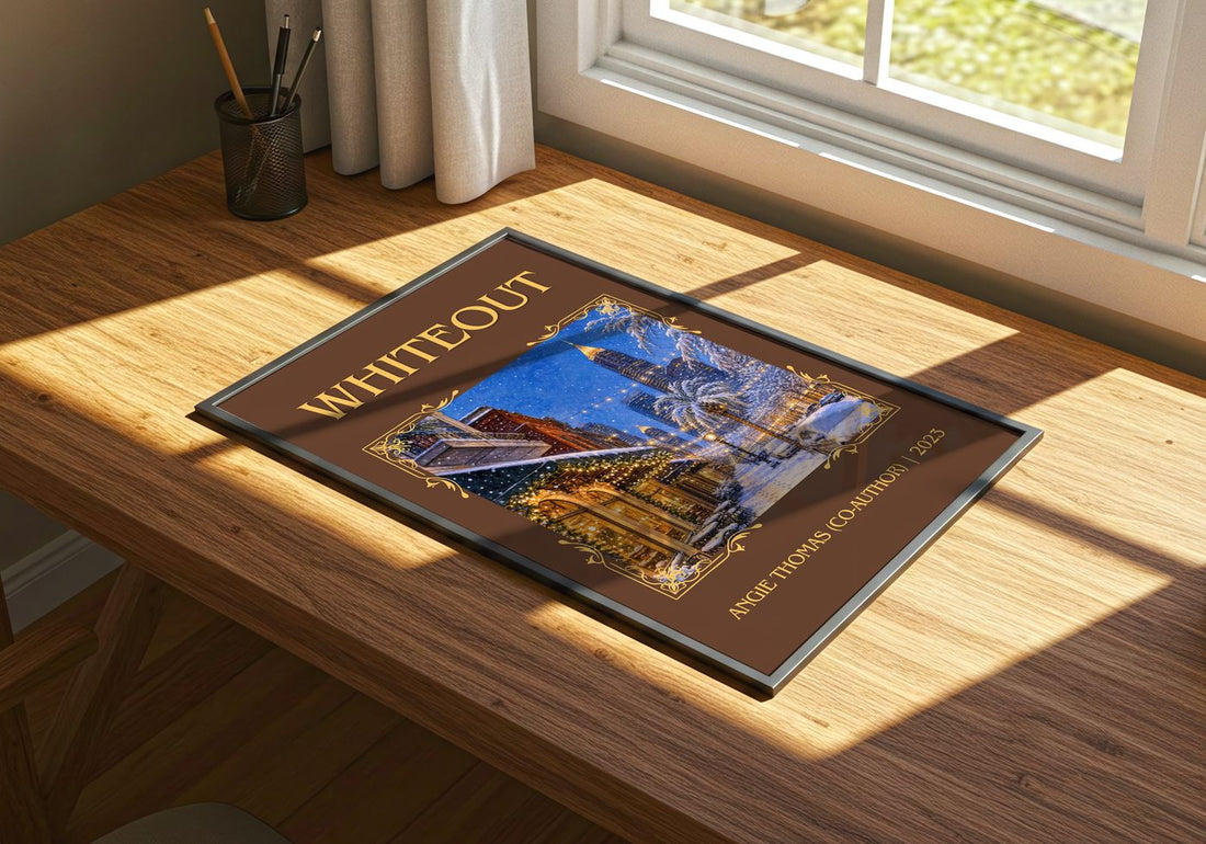 Whiteout Classic Book Art Print by Angie Thomas (Co-Author) – print on a sunlit desk