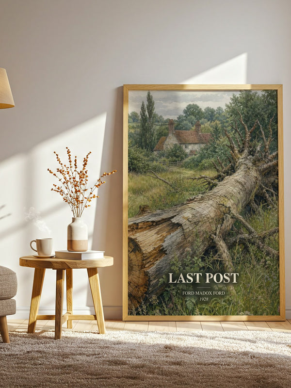 Last Post watercolour print in frame leaning in hallway – literary fiction wall art