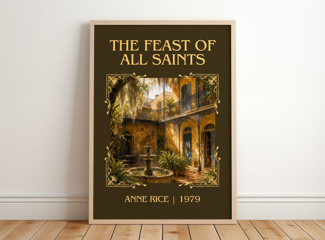 The Feast Of All Saints Classic Book Art Print by Anne Rice – framed print leaning on a wooden floor
