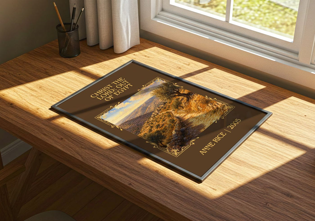 Christ The Lord: Out Of Egypt Classic Book Art Print by Anne Rice – print on a sunlit desk