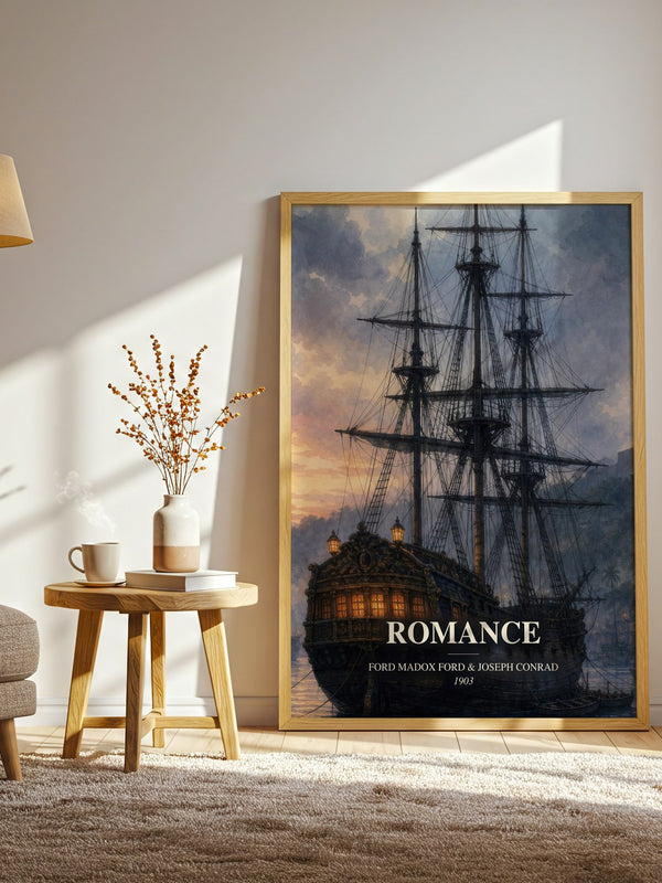 Romance watercolour print in frame leaning in hallway – adventure wall art