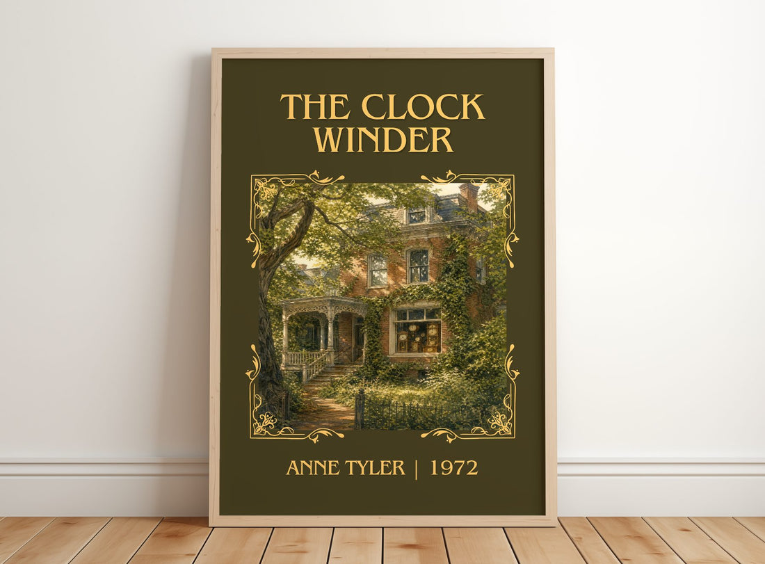 The Clock Winder Classic Book Art Print by Anne Tyler – framed print leaning on a wooden floor