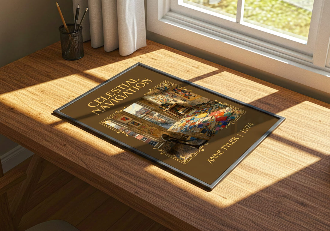 Celestial Navigation Classic Book Art Print by Anne Tyler – print on a sunlit desk
