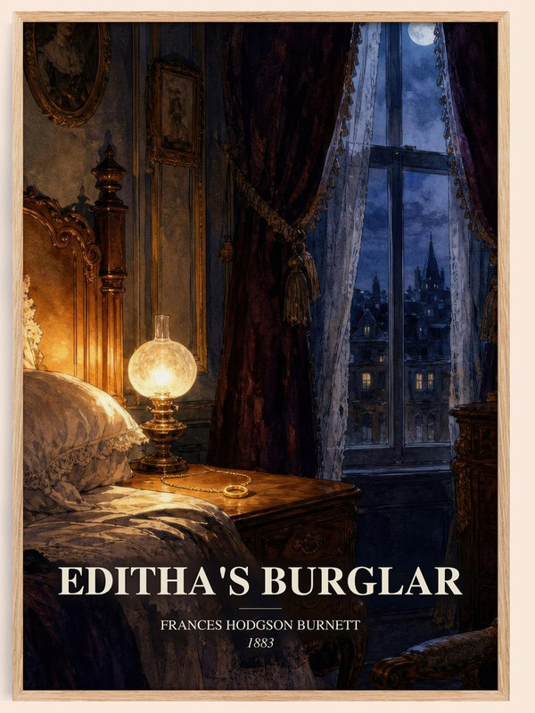 Editha'S Burglar watercolour book poster by Frances Hodgson Burnett – framed literary art print