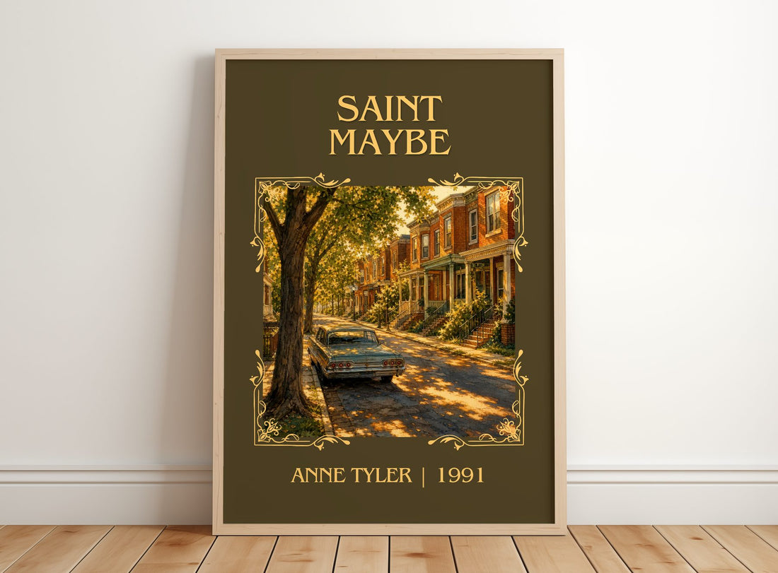 Saint Maybe Classic Book Art Print by Anne Tyler – framed print leaning on a wooden floor