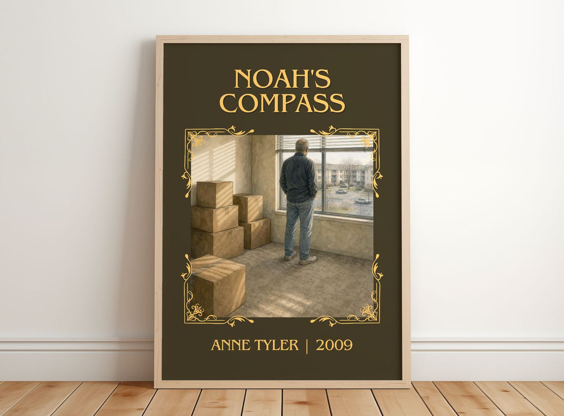 Noah'S Compass Classic Book Art Print by Anne Tyler – framed print leaning on a wooden floor