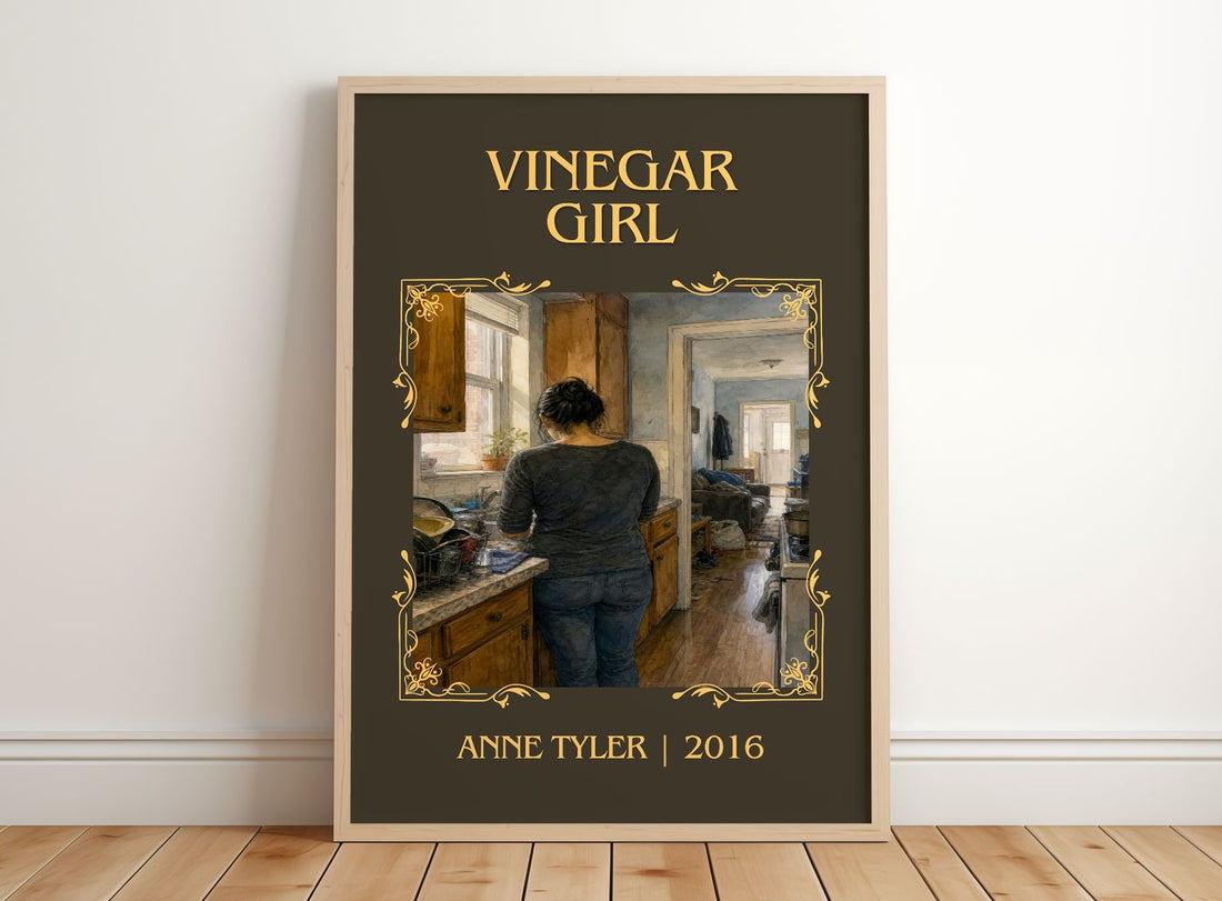 Vinegar Girl Classic Book Art Print by Anne Tyler – framed print leaning on a wooden floor