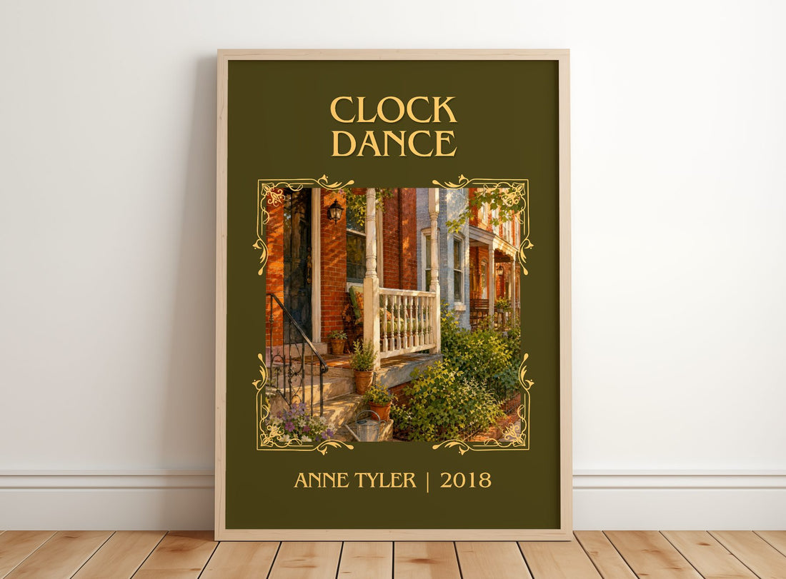 Clock Dance Classic Book Art Print by Anne Tyler – framed print leaning on a wooden floor