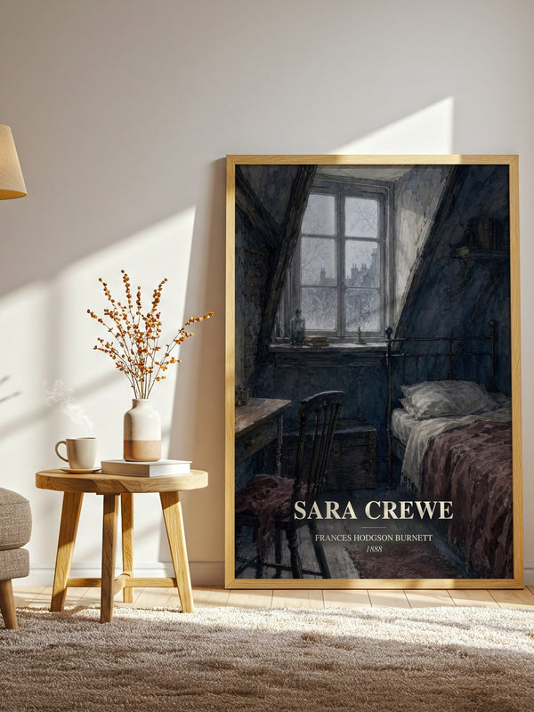 Sara Crewe watercolour print in frame leaning in hallway – childrens wall art