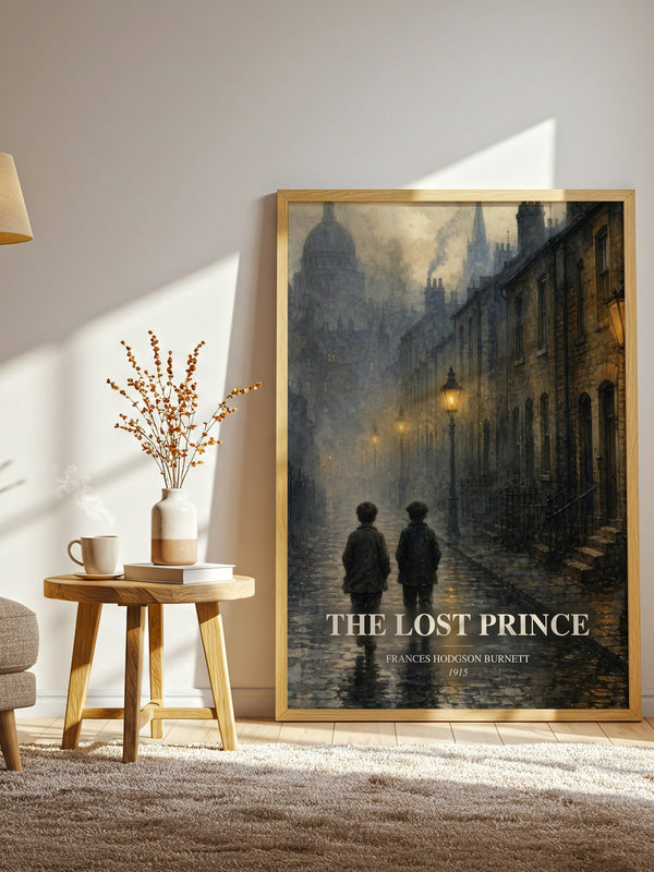 The Lost Prince watercolour print in frame leaning in hallway – adventure wall art