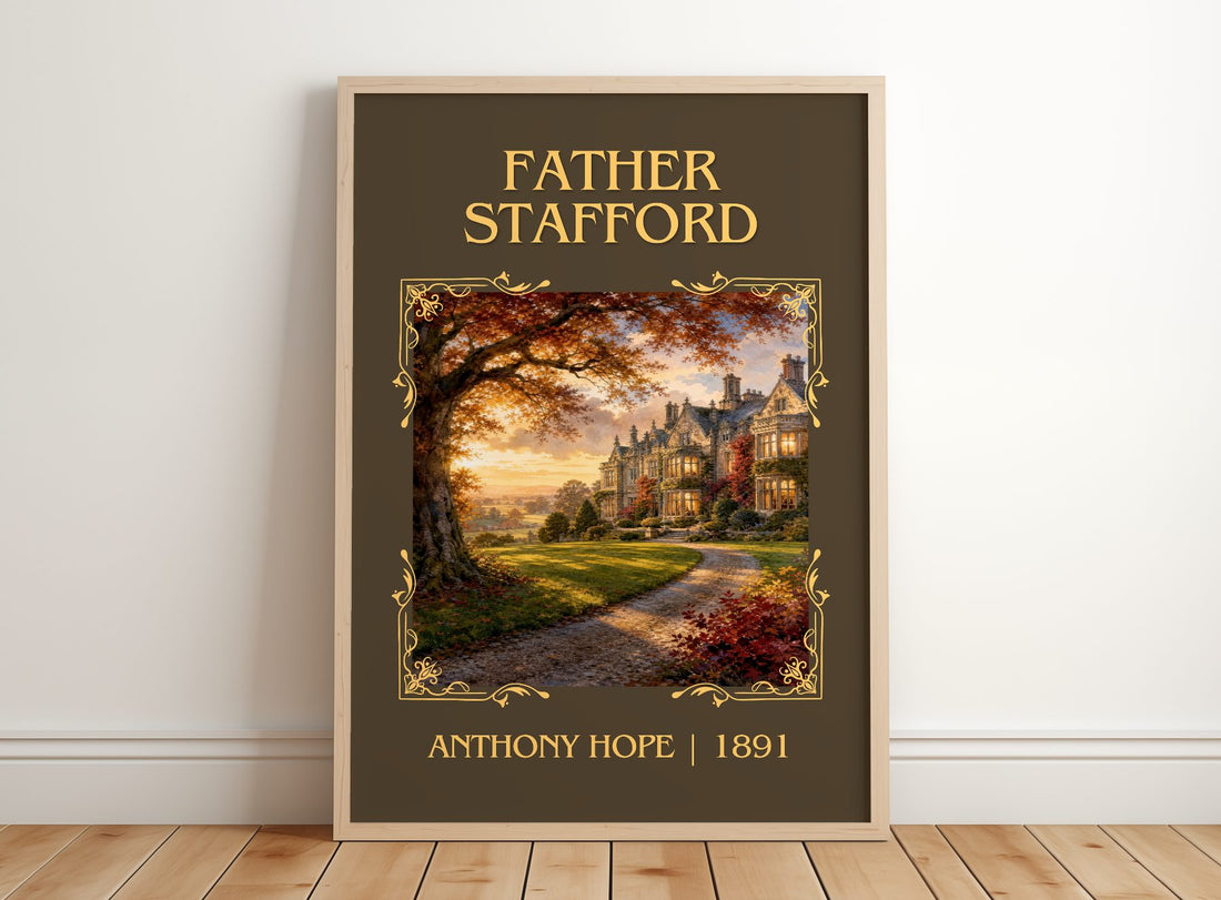 Father Stafford Classic Book Art Print by Anthony Hope – framed print leaning on a wooden floor