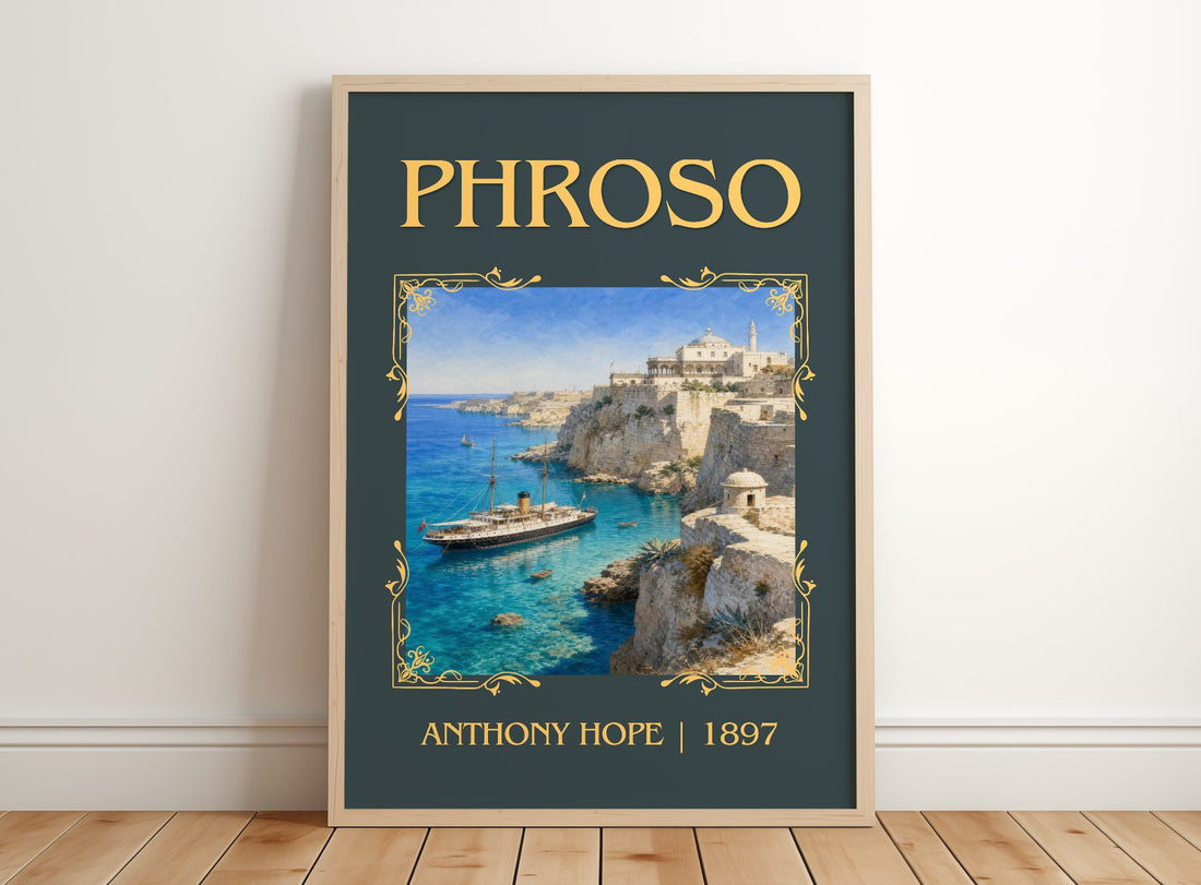 Phroso Classic Book Art Print by Anthony Hope – framed print leaning on a wooden floor