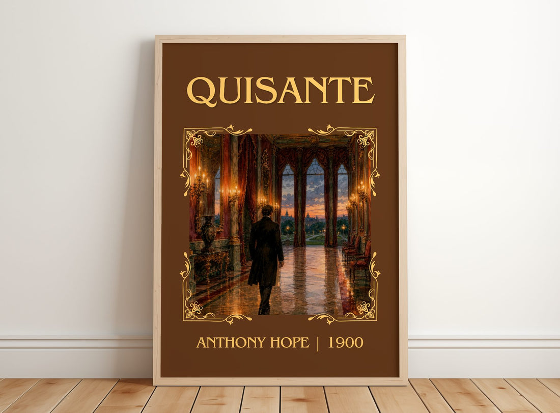 Quisanté Classic Book Art Print by Anthony Hope – framed print leaning on a wooden floor