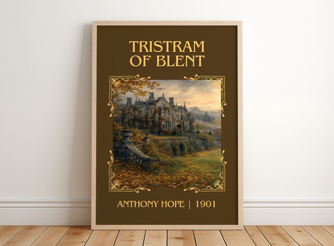 Tristram Of Blent Classic Book Art Print by Anthony Hope – framed print leaning on a wooden floor