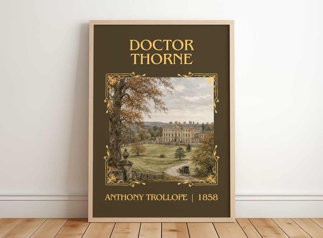 Doctor Thorne Classic Book Art Print by Anthony Trollope – framed print leaning on a wooden floor