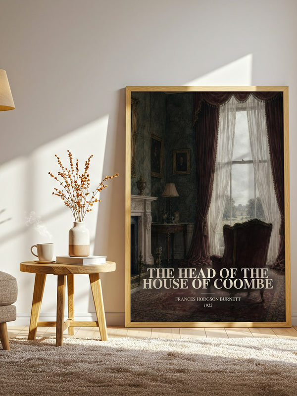 The Head Of The House Of Coombe watercolour print in frame leaning in hallway – historical fiction wall art
