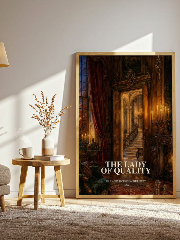 The Lady Of Quality watercolour print in frame leaning in hallway – romance wall art