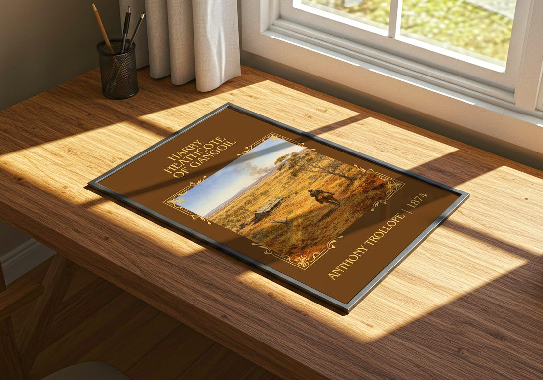 Harry Heathcote Of Gangoil Classic Book Art Print by Anthony Trollope – print on a sunlit desk