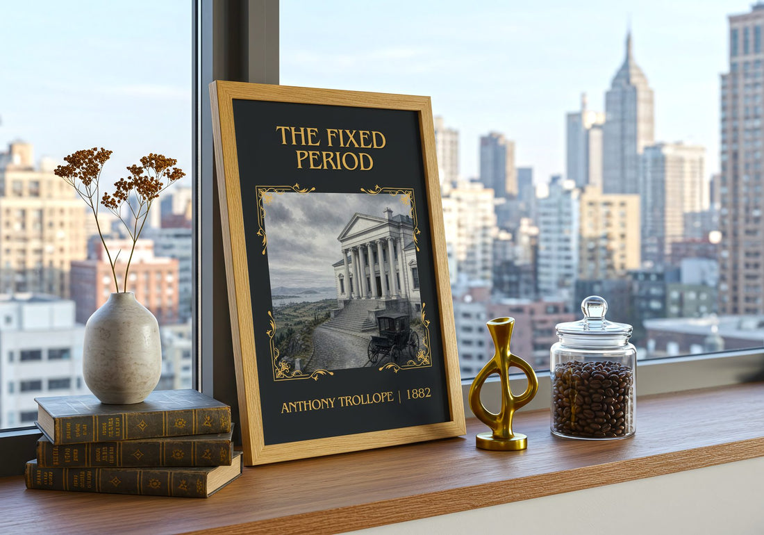 The Fixed Period Classic Book Art Print by Anthony Trollope – framed print on a city-view windowsill
