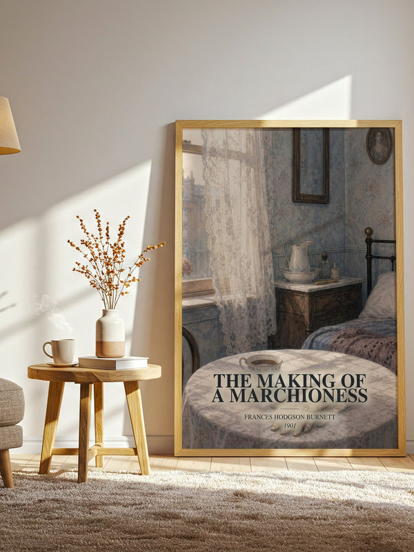 The Making Of A Marchioness watercolour print in frame leaning in hallway – romance wall art