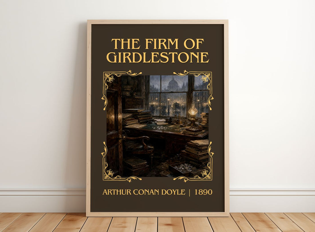 The Firm Of Girdlestone Classic Book Art Print by Arthur Conan Doyle – framed print leaning on a wooden floor