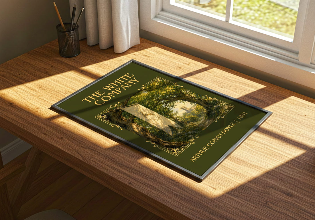 The White Company Classic Book Art Print by Arthur Conan Doyle – print on a sunlit desk