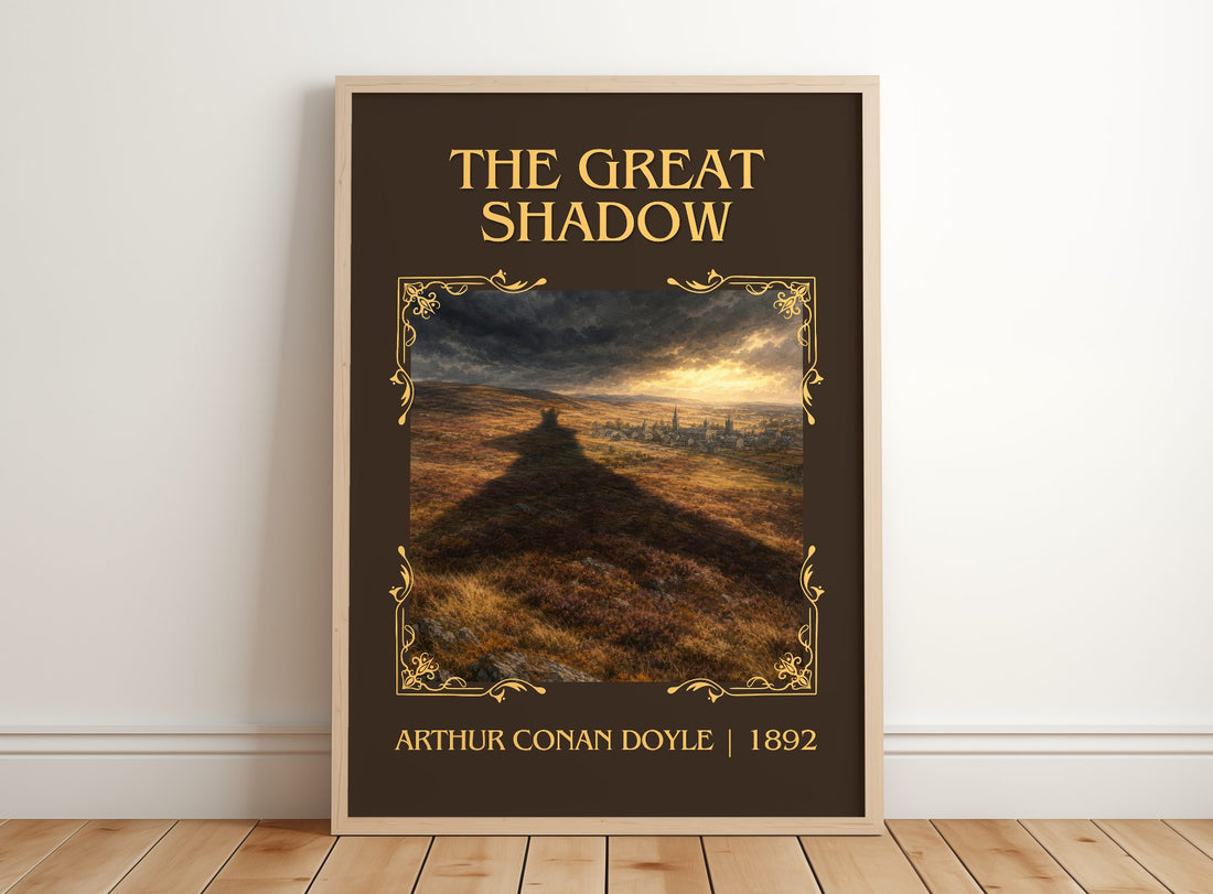 The Great Shadow Classic Book Art Print by Arthur Conan Doyle – framed print leaning on a wooden floor