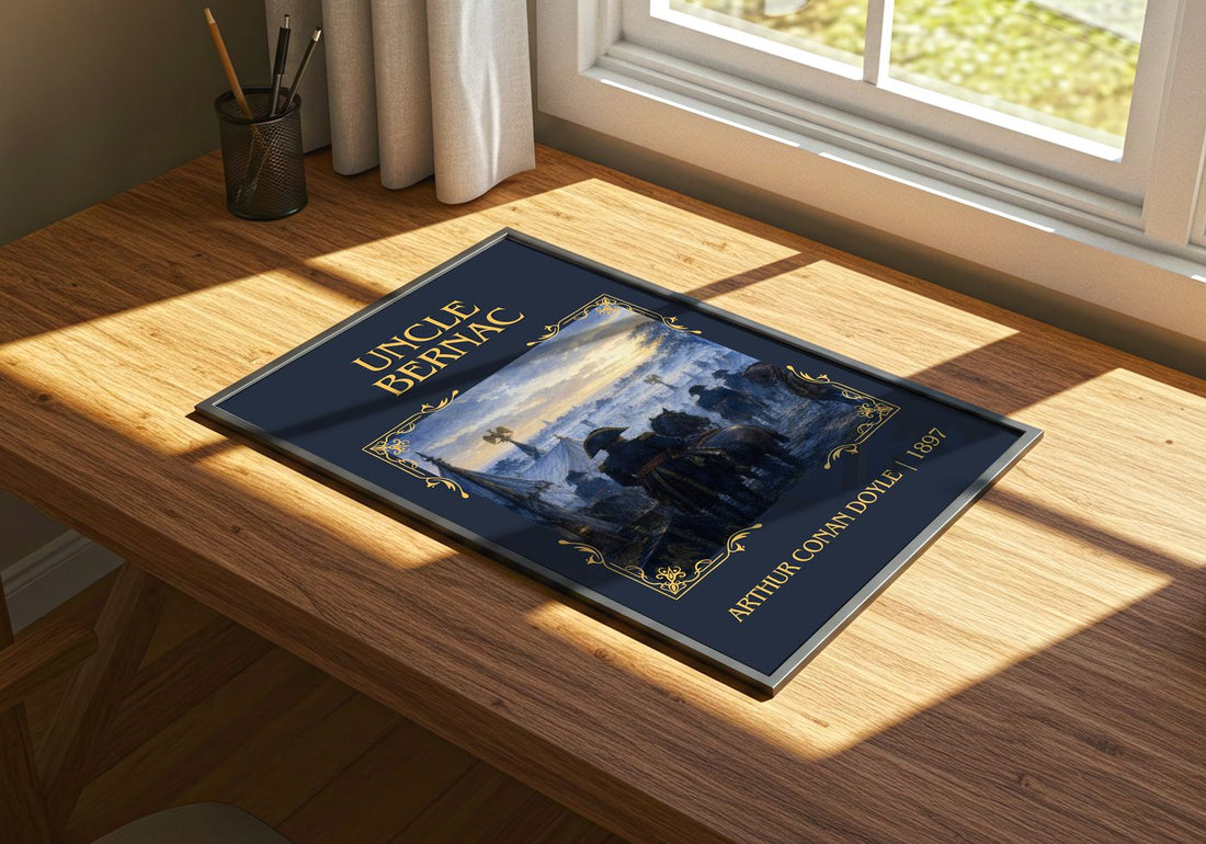 Uncle Bernac Classic Book Art Print by Arthur Conan Doyle – print on a sunlit desk