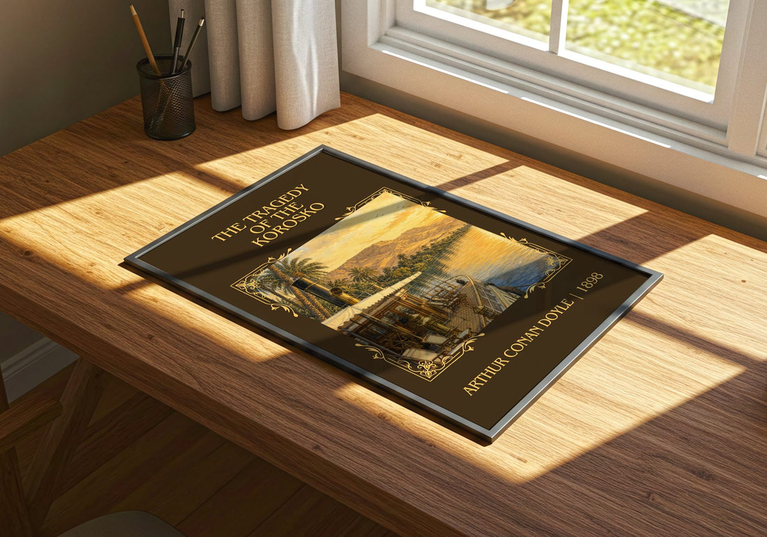 Tragedy Of The Korosko Classic Book Art Print by Arthur Conan Doyle – print on a sunlit desk