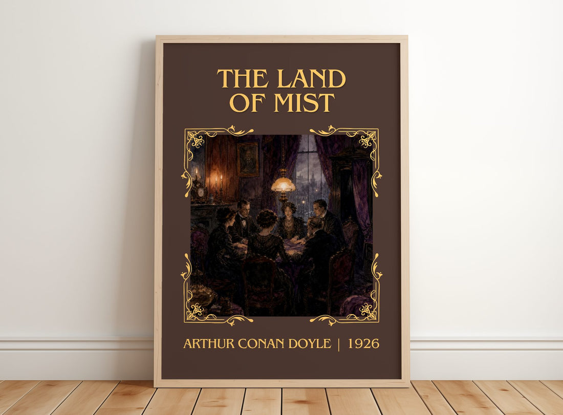 The Land Of Mist Classic Book Art Print by Arthur Conan Doyle – framed print leaning on a wooden floor