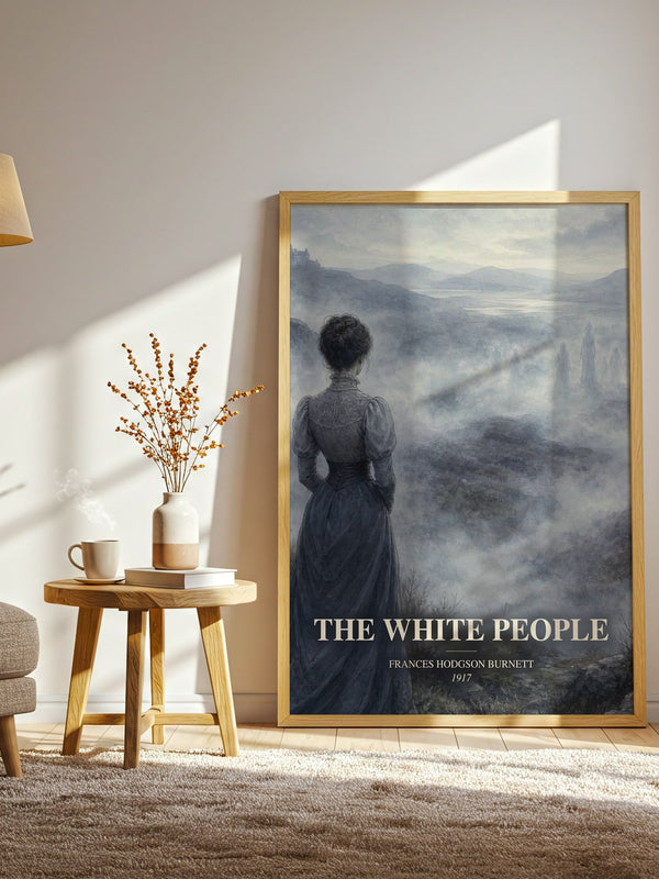 The White People watercolour print in frame leaning in hallway – gothic wall art