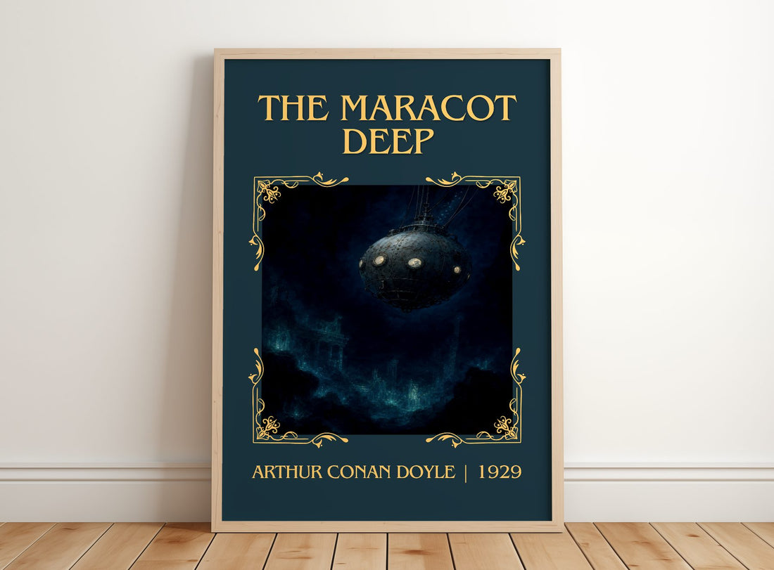 The Maracot Deep Classic Book Art Print by Arthur Conan Doyle – framed print leaning on a wooden floor