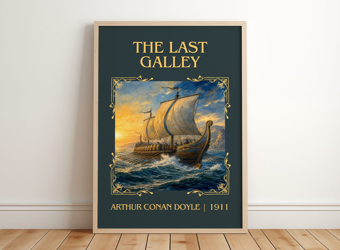 The Last Galley Classic Book Art Print by Arthur Conan Doyle – framed print leaning on a wooden floor