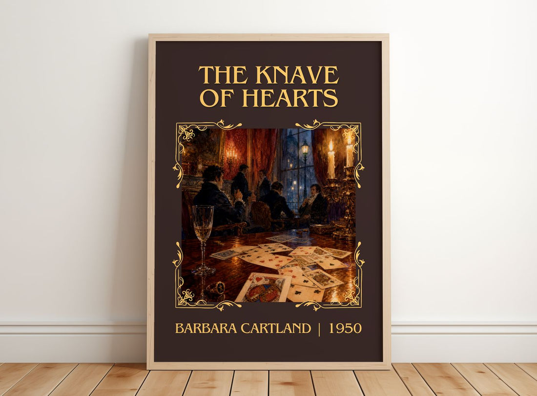 The Knave Of Hearts Classic Book Art Print by Barbara Cartland – framed print leaning on a wooden floor