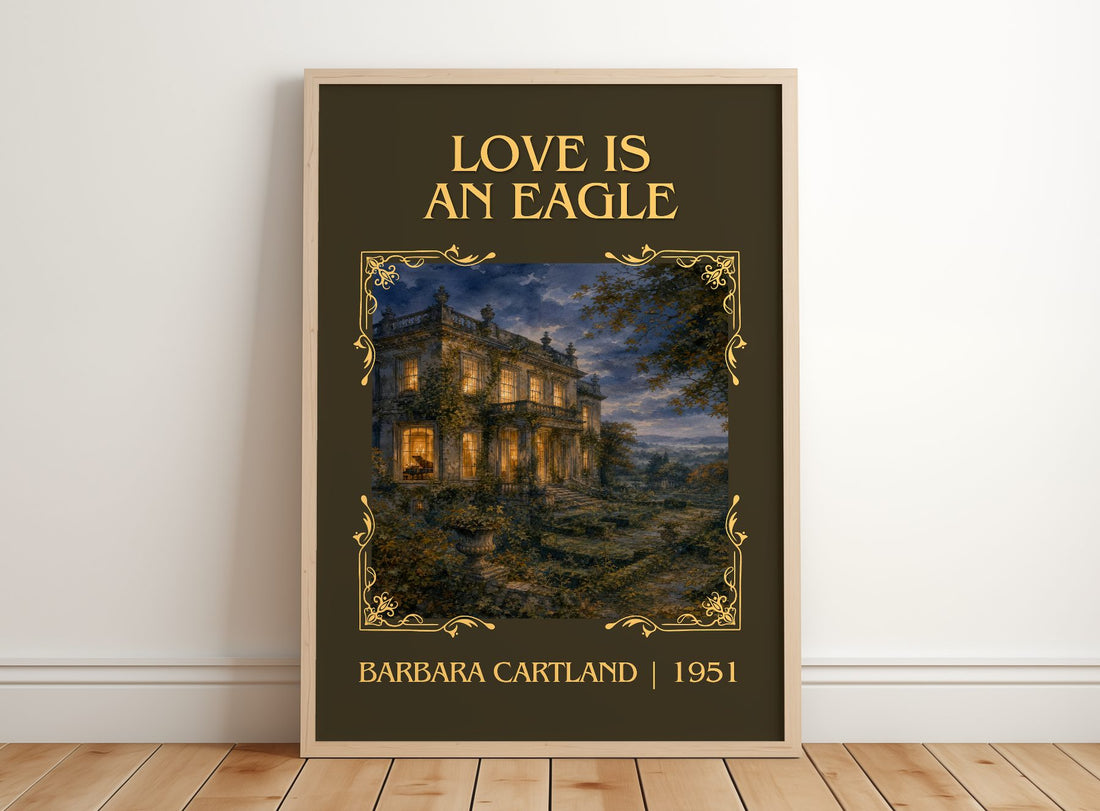 Love Is An Eagle Classic Book Art Print by Barbara Cartland – framed print leaning on a wooden floor