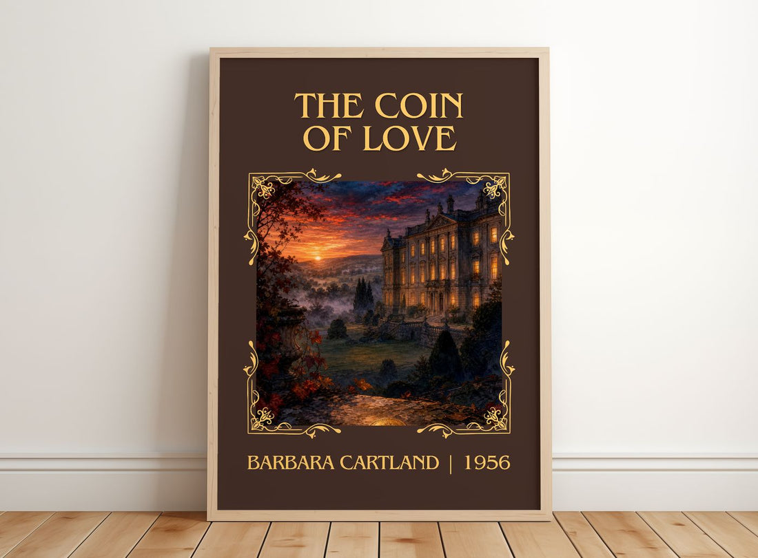 The Coin Of Love Classic Book Art Print by Barbara Cartland – framed print leaning on a wooden floor