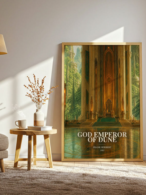 God Emperor Of Dune watercolour print in frame leaning in hallway – sci fi wall art
